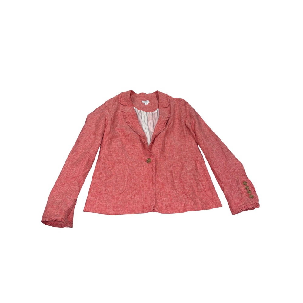 Crown Ivy Red Linen Blend Ruffle Collar Button Front Blazer Women‎ Size 8